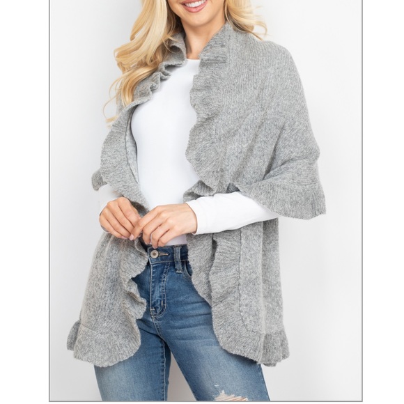 Knitted Ruffle Ruana Wrap Scarf - Picture 4 of 4